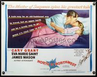 1v126 NORTH BY NORTHWEST style B 1/2sh '59 Cary Grant kissing Eva Marie Saint, Alfred Hitchcock classic!