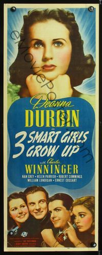 1v149 3 SMART GIRLS GROW UP insert movie poster '39 great huge headshot image of Deanna Durbin!