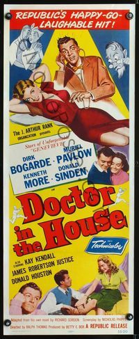 1v163 DOCTOR IN THE HOUSE insert poster '55 great art of Dirk Bogarde examining super sexy babe!