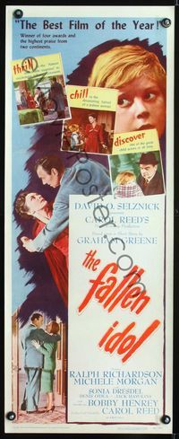 1v164 FALLEN IDOL insert movie poster '49 Ralph Richardson, Carol Reed, written by Graham Greene!