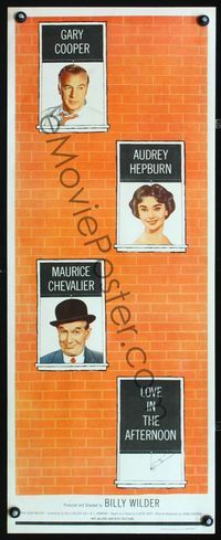 1v174 LOVE IN THE AFTERNOON insert movie poster '57 Gary Cooper, Audrey Hepburn, Maurice Chevalier