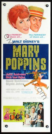 1v175 MARY POPPINS insert poster '64 Julie Andrews, Dick Van Dyke, Walt Disney musical classic!