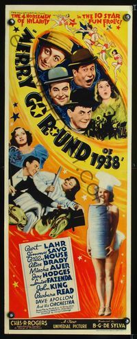 1v176 MERRY GO ROUND OF 1938 insert movie poster '37 Bert Lahr and the 4 Horsemen of Hilarity!