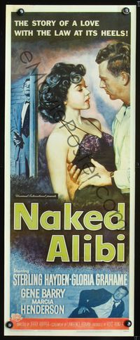 1v177 NAKED ALIBI insert movie poster '54 super sexy art of Gloria Grahame & Sterling Hayden!