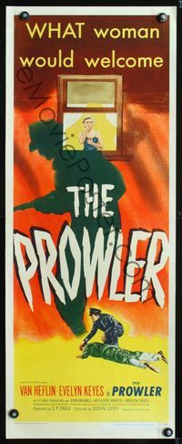 1v182 PROWLER insert poster '51 Joseph Losey, artwork of sexy Evelyn Keyes terrified in window!