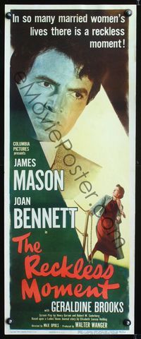1v185 RECKLESS MOMENT insert movie poster '49 James Mason, Joan Bennett, Max Ophuls