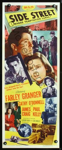 1v191 SIDE STREET insert movie poster '50 Farley Granger, Cathy O'Donnell, where temptation lurks!