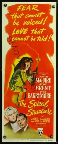 1v192 SPIRAL STAIRCASE insert movie poster '46 cool artwork of Dorothy McGuire with candlestick!