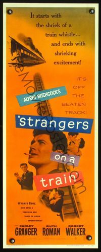 1v197 STRANGERS ON A TRAIN insert poster '51 Alfred Hitchcock, Farley Granger, Ruth Roman, noir!
