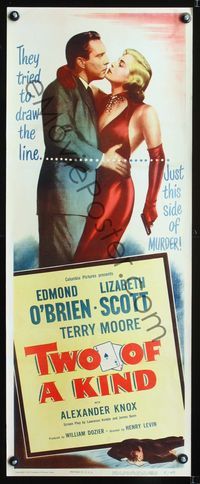 1v203 TWO OF A KIND insert poster '51 great image of sexy Lizabeth Scott & Edmond O'Brien, noir!