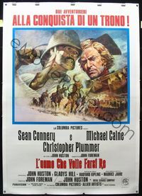 1v090 MAN WHO WOULD BE KING linen Italian 2p '75 art of Sean Connery & Michael Caine by Tom Jung!