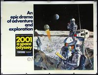 1v042 2001: A SPACE ODYSSEY linen Cinerama subway poster '68 art of astronauts on moon by McCall!