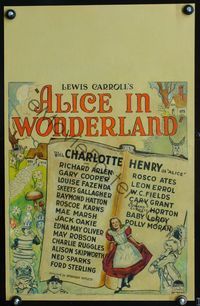1v128 ALICE IN WONDERLAND WC poster '33 great cartoony art of Charlotte Henry & classic characters!