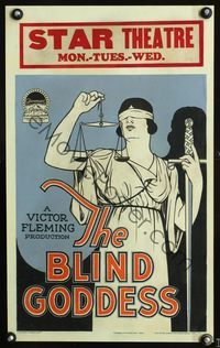 1v129 BLIND GODDESS window card '26 great art of blindfolded Lady Justice holding scales & sword!