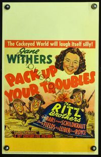 1v137 PACK UP YOUR TROUBLES window card '39 great Army art of The Ritz Brothers & Jane Withers too!