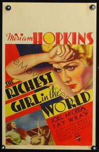1v140 RICHEST GIRL IN THE WORLD WC '34 great art of Miriam Hopkins, and Joel McCrea & Fay Wray!