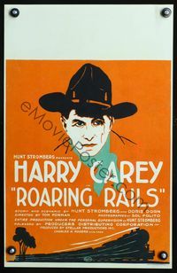 1v141 ROARING RAILS WC '24 cool headshot artwork of Harry Carey, plus speeding railroad train!