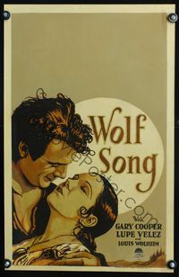 1v148 WOLF SONG window card '29 wonderful romantic close up art of Gary Cooper holding Lupe Velez!