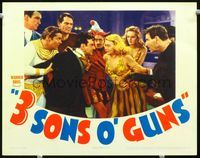 1w053 3 SONS O' GUNS lobby card '41 Wayne Morris & Marjorie Rambeau in fight at costume party!
