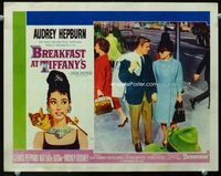 1w090 BREAKFAST AT TIFFANY'S LC #4 '61 Audrey Hepburn & George Peppard walk hand-in-hand in NYC!