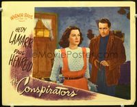 1w102 CONSPIRATORS movie lobby card '44 close up of super sexy Hedy Lamarr with Paul Henreid!