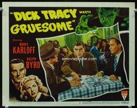 1w123 DICK TRACY MEETS GRUESOME movie lobby card #3 '47 close up of Boris Karloff sitting at table!