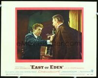 1w131 EAST OF EDEN lobby card #3 '55 James Dean confronts Raymond Massey, directed by Elia Kazan!