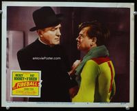 1w142 FIREBALL movie lobby card #6 '50 close up of Pat O'Brien & Mickey Rooney in roller derby!