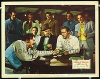 1w150 FOXES OF HARROW movie lobby card #3 '47 gambler Rex Harrison catches man cheating at poker!