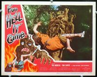 1w151 FROM HELL IT CAME movie lobby card '57 classic image of wacky tree monster holding sexy girl!