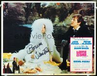 1w156 GAME IS OVER signed lobby card #8 '67 by Jane Fonda, who is in a wild outfit at a picnic!