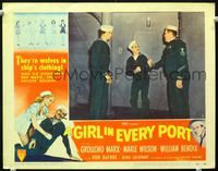 1w160 GIRL IN EVERY PORT LC #7 '52 Groucho Marx in Navy uniform fights with big guys on ship!