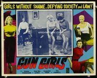 1w168 GUN GIRLS lobby card '56 sexy bad girls without shame adjusting their garters in public!