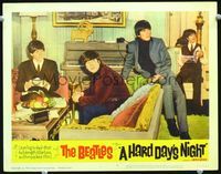 1w173 HARD DAY'S NIGHT movie lobby card #5 '64 great image of all four Beatles in their hotel room!
