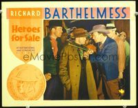 1w178 HEROES FOR SALE lobby card '33 Richard Barthelmess & uncredited Ward Bond threatened by cop!