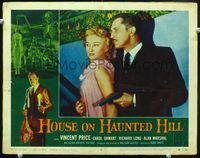 1w186 HOUSE ON HAUNTED HILL LC #1 '59 best c/u of Vincent Price holding gun & sexy Carol Ohmart!