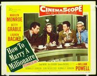 1w187 HOW TO MARRY A MILLIONAIRE lobby card #4 '53 Marilyn Monroe & Lauren Bacall eating at diner!