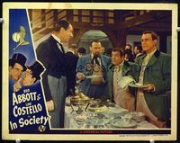 1w190 IN SOCIETY lobby card '44 Bud Abbott & Lou Costello at buffet served by Arthur Treacher!