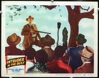 1w196 INTRUDER IN THE DUST lobby card #3 '49 David Brian uses a rifle to hold back an angry mob!