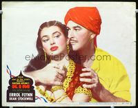 1w209 KIM LC #7 '50 great close up of Arab Errol Flynn holding sexy Laurette Luez, Rudyard Kipling