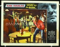 1w223 LONELY ARE THE BRAVE movie lobby card #8 '62 great close up of Kirk Douglas in bar fight!