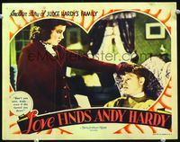 1w225 LOVE FINDS ANDY HARDY lobby card '38 great 2-shot of Judy Garland comforting Mickey Rooney!