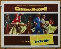 1w226 LUCKY ME movie lobby card #6 '54 sexy Doris Day sings & dances with Phil Silvers on stage!
