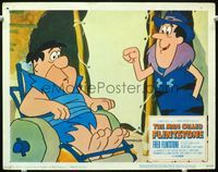 1w232 MAN CALLED FLINTSTONE lobby card '66 Hanna-Barbera cartoon, Fred Flintstone in wheelchair!