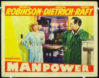 1w233 MANPOWER lobby card '41 George Raft and smoking sexy Marlene Dietrich in their bath robes!