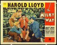 1w238 MILKY WAY lobby card '36 Harold Lloyd in boxing ring getting advice from Adolphe Menjou!