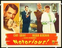 1w011 NOTORIOUS lobby card #8 '46 Cary Grant watches Louis Calhern put jewelry on Ingrid Bergman!
