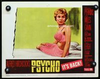 1w282 PSYCHO movie lobby card #7 R65 sexy close up of barely-dressed Janet Leigh on bed, Hitchcock