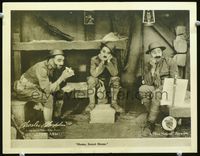 1w307 SHOULDER ARMS lobby card '18 Charlie Chaplin & sad soldiers in their home away from home!