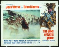 1w323 SONS OF KATIE ELDER lobby card #2 '65 John Wayne on horseback leads charge of wild horses!